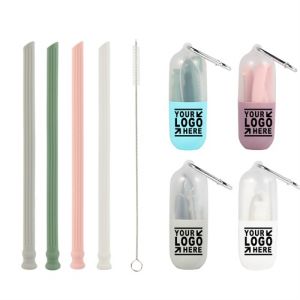 Reusable and  Collapsible Silicone Straw and Brush Set