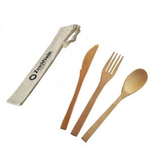 REUSABLE BAMBOO CUTLERY SET - WITH POUCH