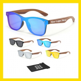 Retro Wood Frame Polarized Mirrored Sunglasses