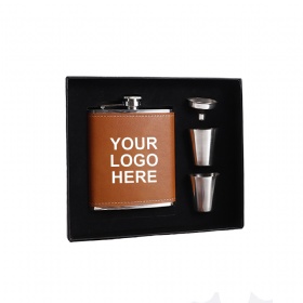 8oz Stainless Steel Leatherette Flask Gift Set