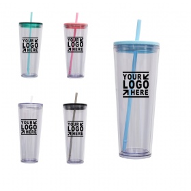 24 Oz. Custom Double Wall Acrylic Tumbler Carnival Cup w/ Color Straw & Color Lid