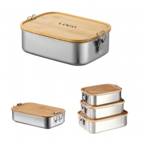 Bamboo Lunch Box w/ Wood Tableware Set Stainless Steel