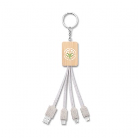 Eco Bamboo Wheat Straw 3-in-1 Charging Cable Kaychain