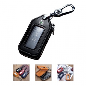 Zipper Leather Car Key Case w/Keychain